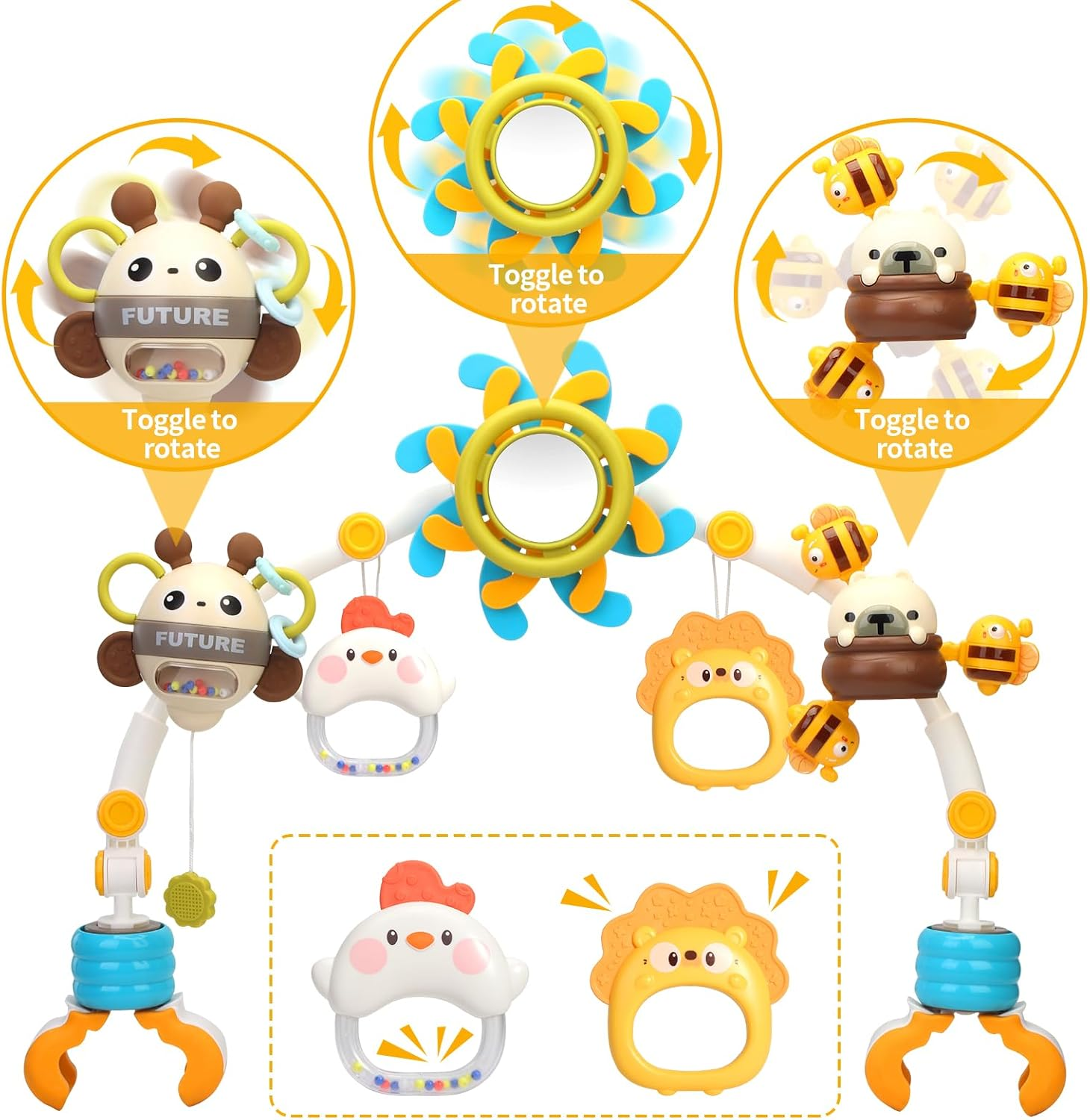 Baby Stroller Toy, Bouncer Toy Bar, Flexible Activity Arch Pram Toys for Toddlers (Blue) image number 1