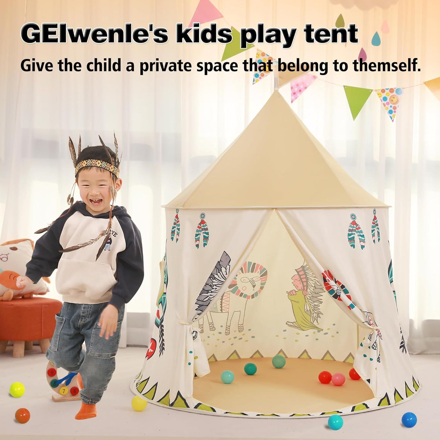 Kids Play Tent Pop-Up Indian Tent Tipi Princess Prince Castle Play Tent EN71 ASTM Certified Indoor Outdoor Portable Playhouse Boys & Girls Birthday Gift