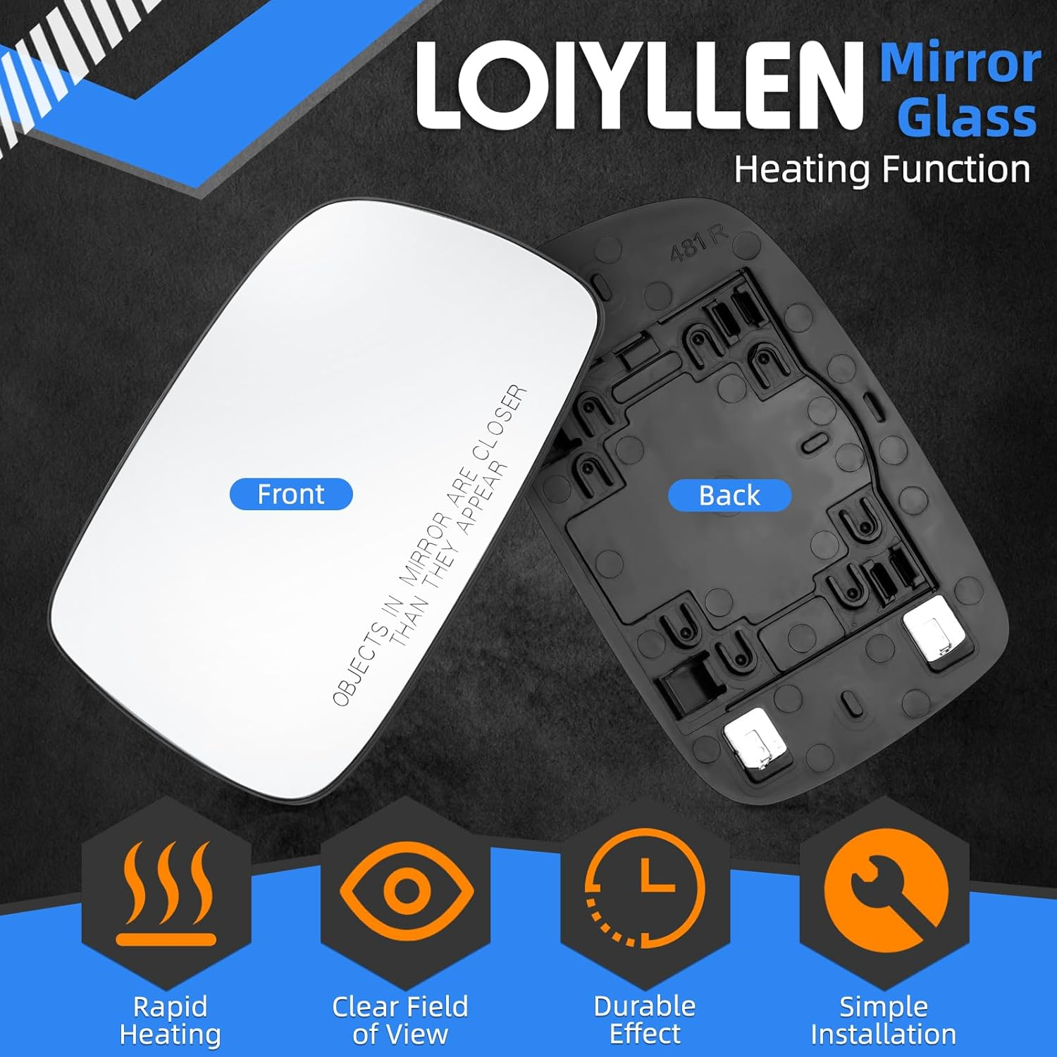 Right Side Mirror Replacement for Toyota Camry 2007 2008 2009 2010 2011 - Right Side Mirror Glass, Rear View Mirrors Glass with Power Heated image number 1