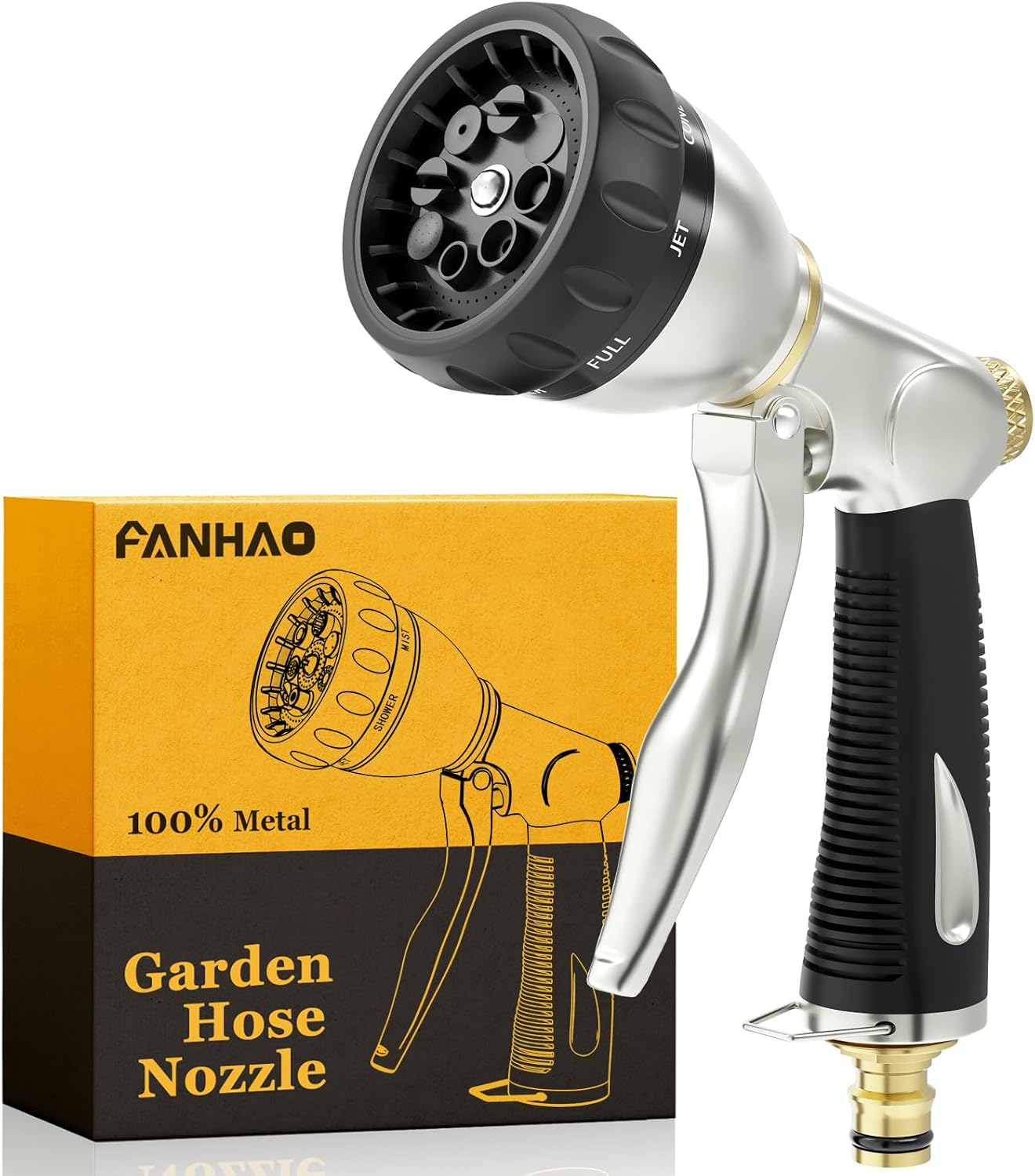 FANHAO Heavy Duty Garden Hose Pipe Spray Gun, 100% Metal Hose Gun with 8 Spray Patterns, High Pressure Hose Nozzle with Non-Slip Grip for Watering Plants & Lawns, Washing Cars & Pets -Black image number 4