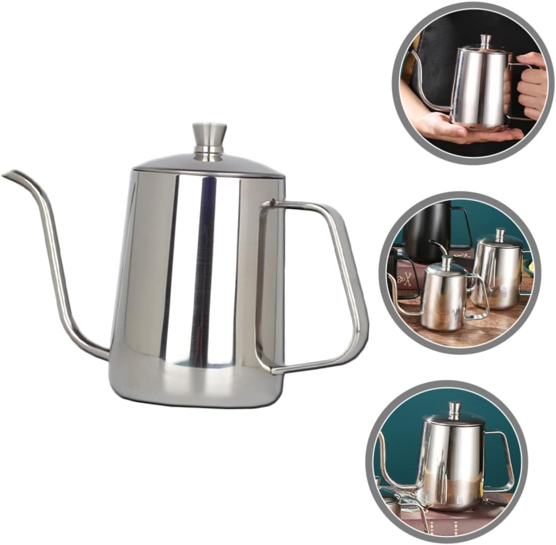 Ipetboom Stainless Steel Coffee Kettle with Sealing Lid 600Ml Long Spout Drip Pot Office Coffee Supplies Multi-Use Metal Kettle and Tea image number 4