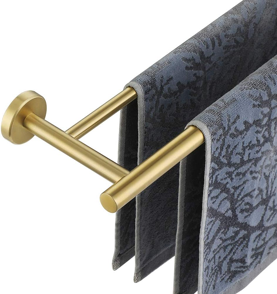 JQK Double Towel Bar, 24 Inch Brass Gold Bath Towel Rack for Bathroom, 304 Stainless Steel Thicken 0.8Mm Towel Holder Wall Mount Brushed Gold, Total Length 27.16 Inch, TB100L24-BG