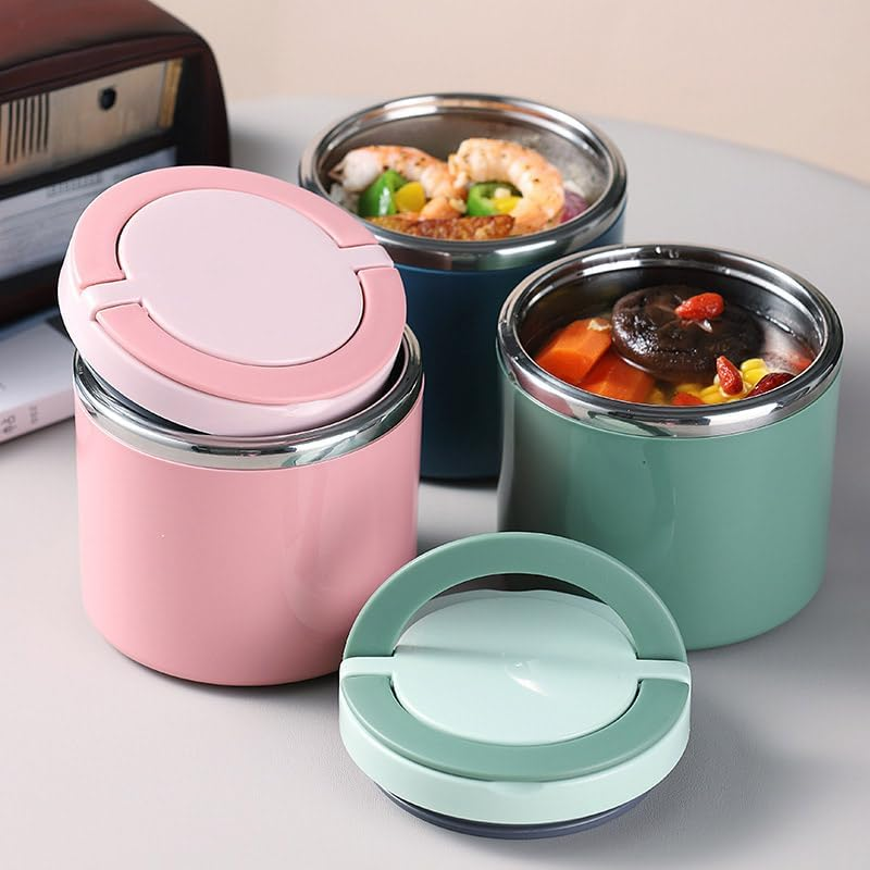 AIMALL Stainless Steel Insulated Lunch Box &ndash; Portable Thermal Food Jar, 4.4 X 4.6 Inches, Large Capacity Soup and Breakfast Cup, Leak-Proof, Green/Pink/Blue image number 2