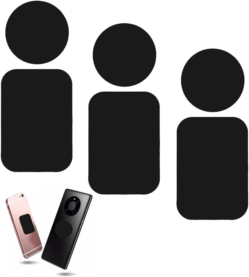 6-Pack Metal Plate for Magnetic Phone Mount - 3 Rectangle & 3 round Adhesive Plates, Compatible with Magnetic Car Holders & Cradles, Durable Black Steel Backing image number 1