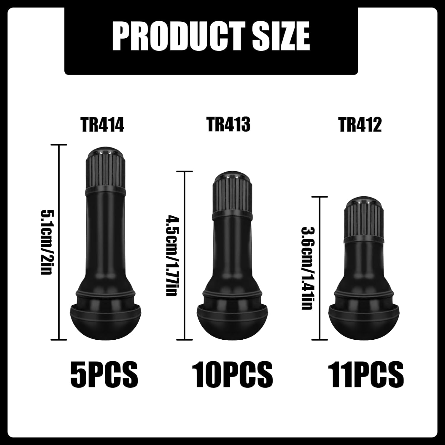 Snap-In Valves Stems, 26 PCS Rubber Tire Valve Stems with Dust Caps for Automotive, Furniture, Decoration image number 4