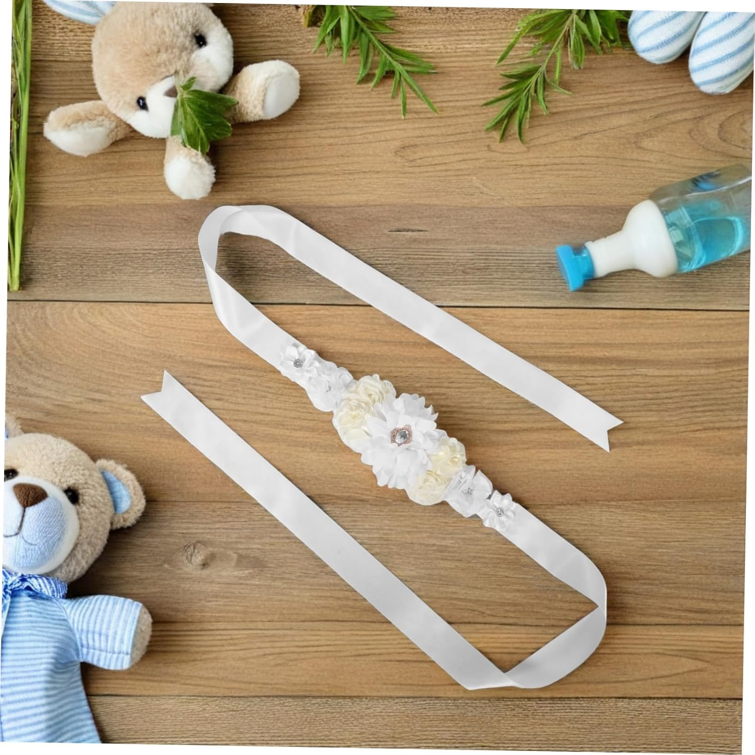 Adjustable Floral Maternity Belt with Stretchable Straps for Pregnant Women Stylish Sash for Shower Bridal Events and Pregnancy Photography Comfortable Support image number 6