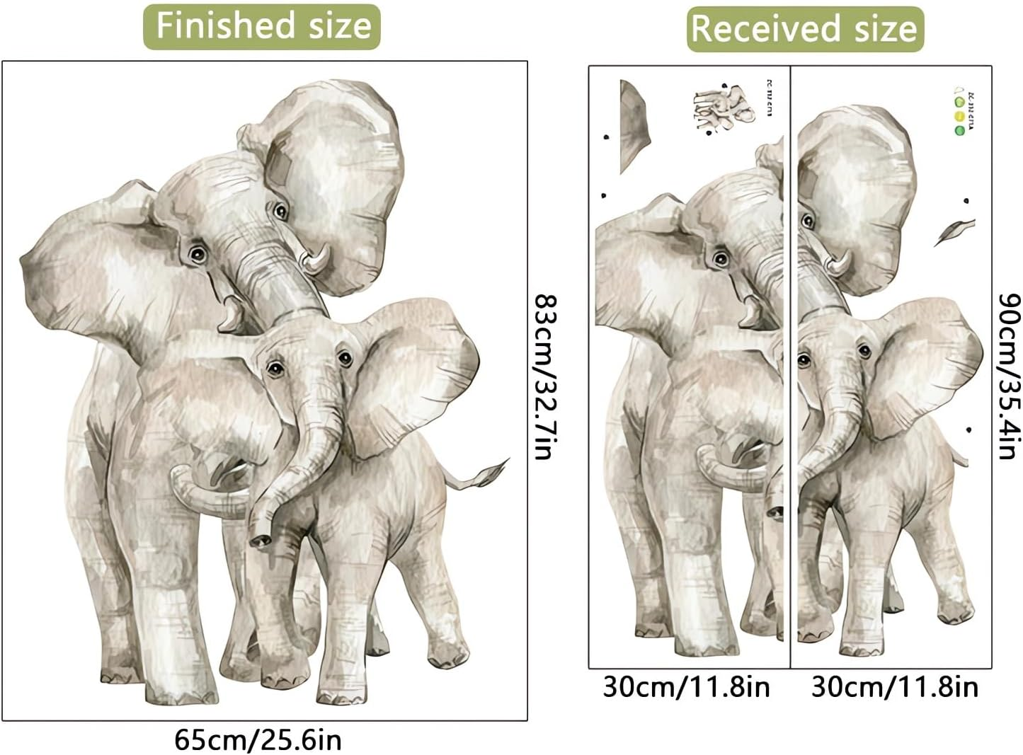 Watercolor Elephant Wall Stickers, Sacinora Jungle Animal Wall Decals Removable Vinyl Peel and Stick for Nursery Living Room Bedroom Children'S Room Sofa TV Background Art Decorations image number 2