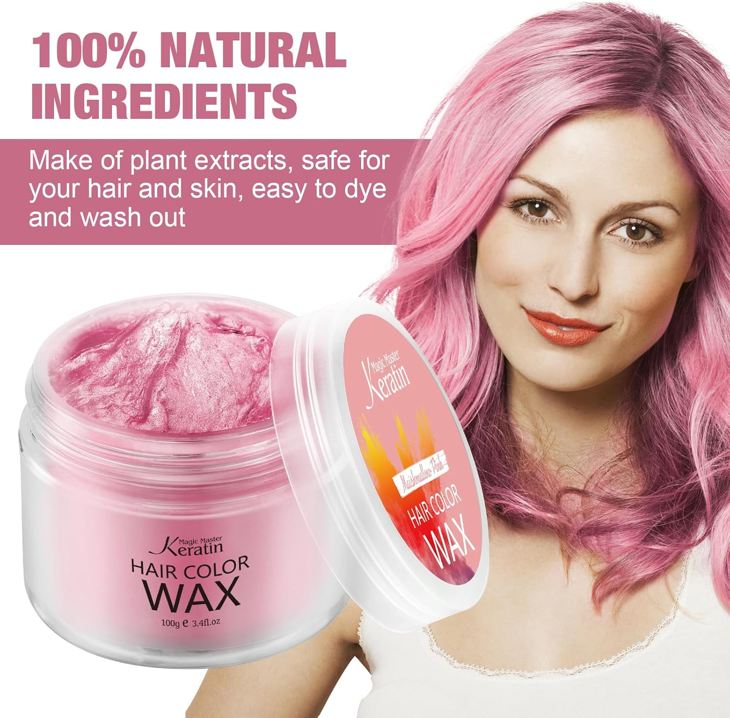 Temporary Hair Color for Kids, Magic Master Keratin Hair Wax Color Dye for Dark Hair Instant Colored Hair Gel Hairstyle Wax Cream Mud Pomade 3.4 Oz Girl Gifts, Party, Cosplay & Halloween (Marshmallow Pink) image number 6