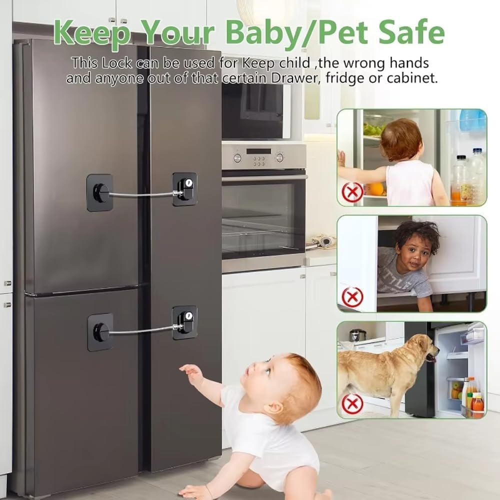 Meichoon 4 Pack Child Safety Cabinet Locks No Drill Baby Proof Refrigerator Door Lock for Windows Ovens Closets Black - Black image number 4