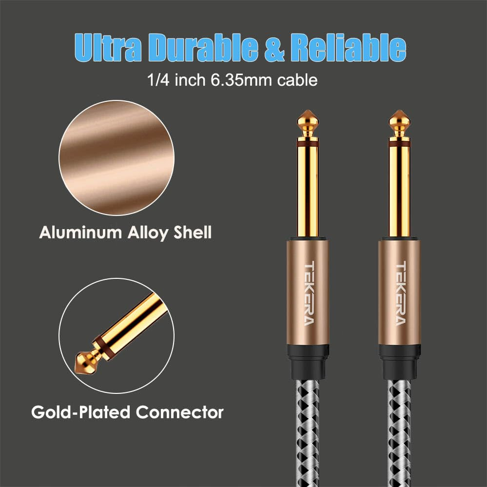 Guitar Cable, TEKERA 1/4 Inch to 1/4 Inch TS Straight Male to Male 6.35Mm Mono Jack Cable 1.5M 3M 5M 10M (5M) image number 1