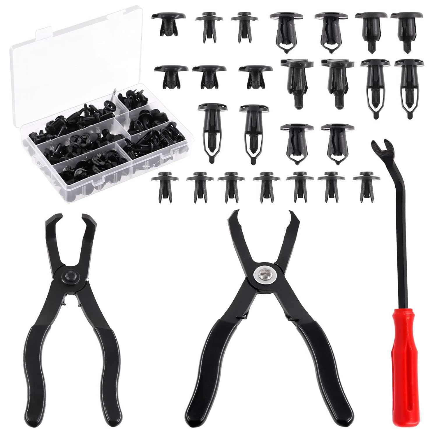 103 Pcs Push-Type Bumper Fasteners Rivet Clips Assortment Kit with 6 Size Door Trim Panel Clips, 30 and 80 Degree Angled Push Pin Pliers, Fastener Removal Tool for Car image number 5