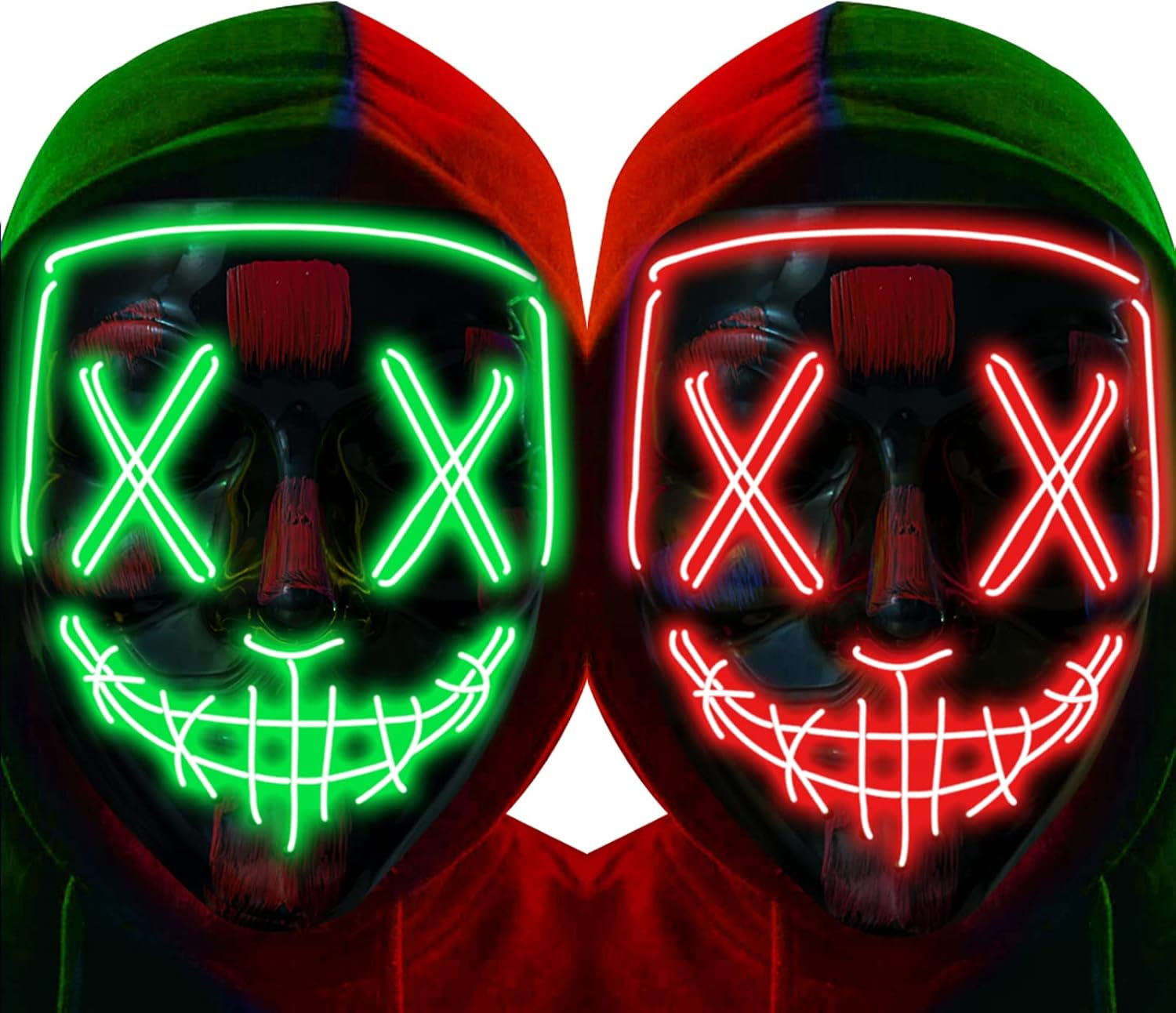 2 Pack Halloween Purge Mask,Led Light up Mask Scary Mask for Man Kids Cosplay Halloween Costume Masquerade Parties,Carnival