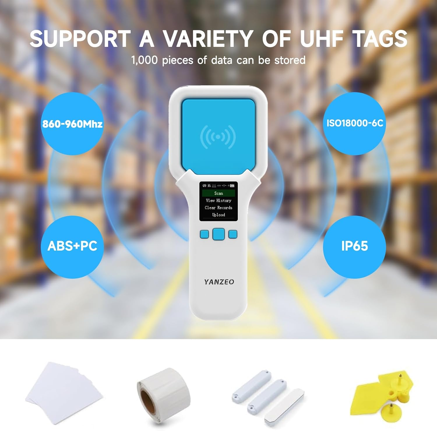YANZEO SR300 UHF RFID Reader, 860Mhz - 960Mhz RFID Scanner, Wireless Bluetooth Handheld RFID Reader, UHF Tag Reader for Clothing, Shoe, Jewelry Stores and Warehouse Inventory image number 3