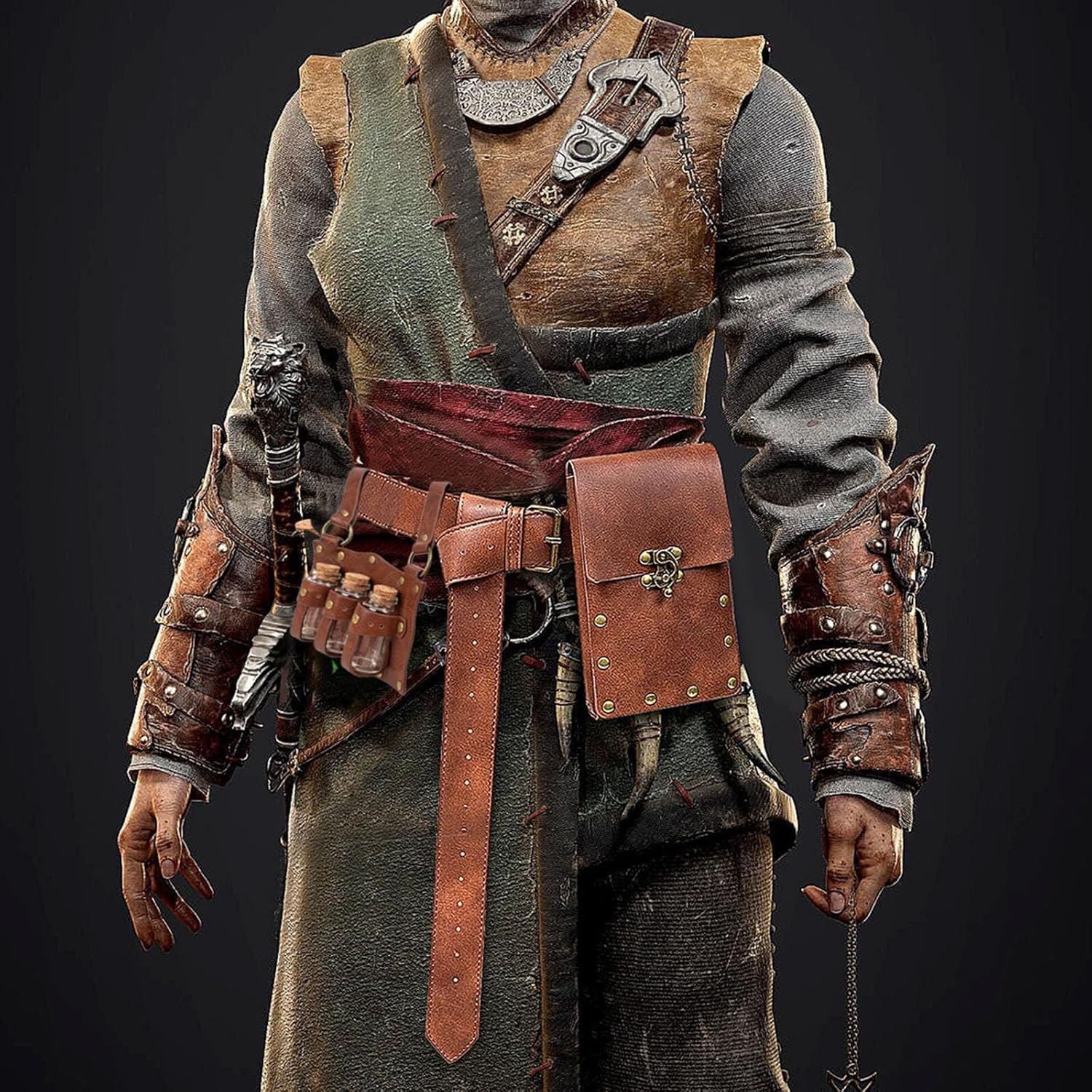 Renaissance Costume Accessories Casual Belt Pouch Fanny Pack Potion Bottle Skirt Hike Set Medieval Festival Halloween, Brown, Standard, Renaissance Costume Belt Pouch Fanny Pack Potion Bottle Set - Brown image number 4