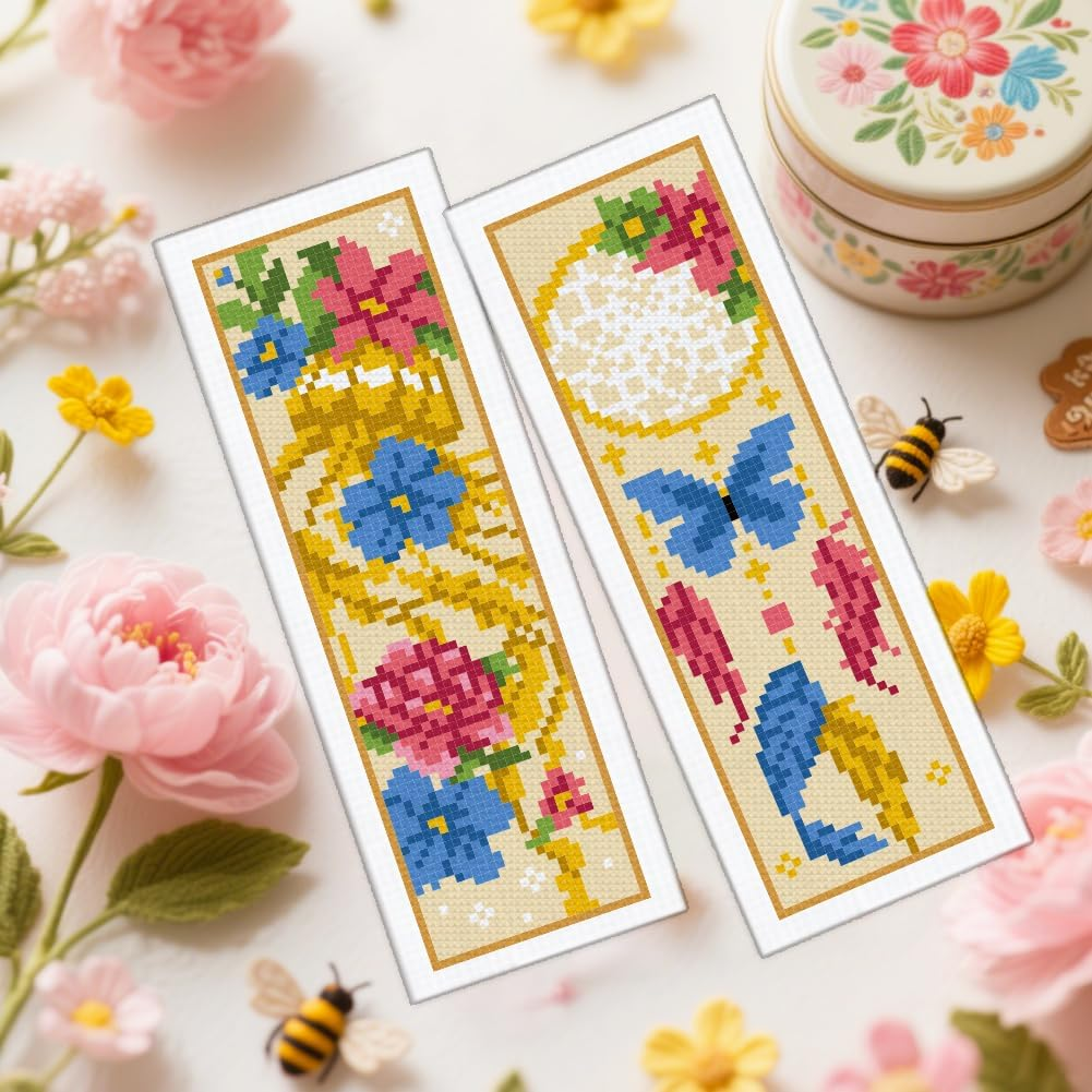 ORIGACH 6 Set Fantasy Angel Butterfly Cross Stitch Bookmark Kit for Beginner with Backing Felt Floss Instructions DIY Stamped Embroidery Bookmark Kit for Adults, Book Lovers image number 6