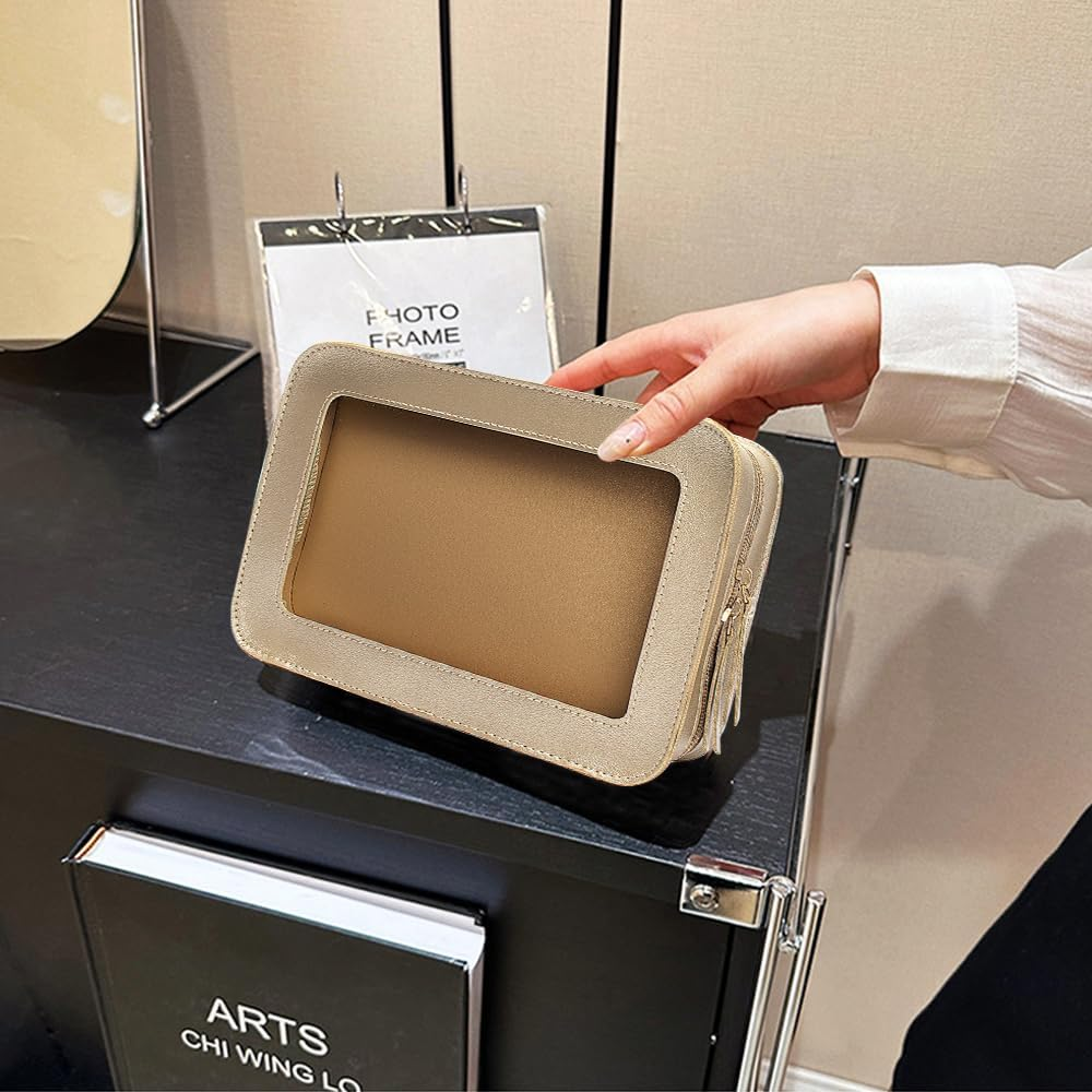 Clear Makeup Bag Small, TSA Approved Portable Toiletry Bag with Zipper Cosmetic Travel Bag Makeup Organizer Case Mini Makeup Pouch for Purse Car Organizer Bag for Women Men, Gold C, Clear Tsa Approved - 1-Black Set image number 2