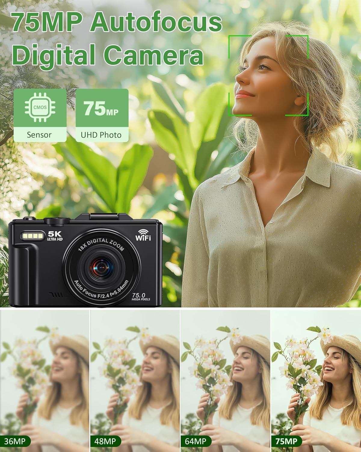 5K Digital Camera for Photography Autofocus 75MP Vlogging Camera for Youtube with SD Card, Compact Travel Camera for Teens with 18X Zoom, 32GB SD Card image number 6