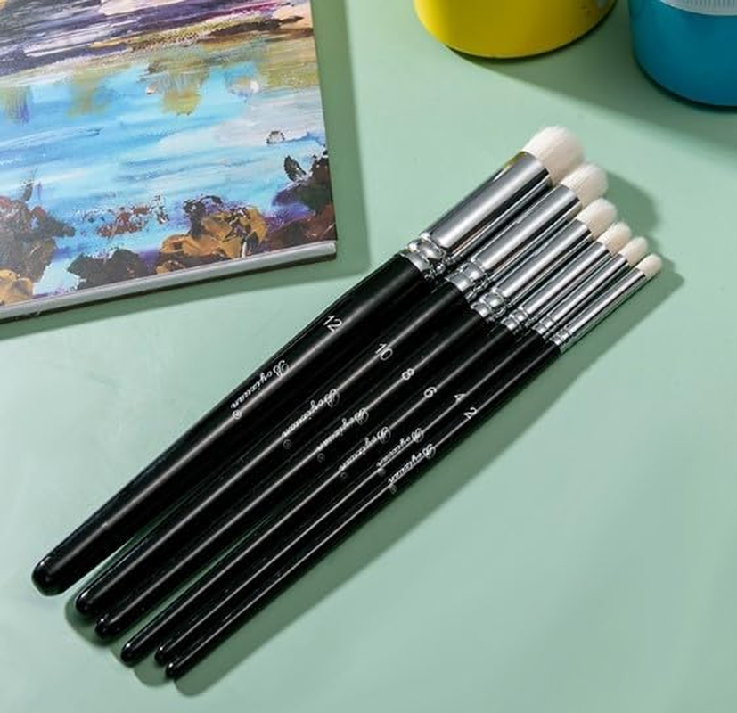 Professional Dry Brush Set for Miniature Painting - 6 Sizes Goat Hair Art Brushes for Acrylic, Oil & Watercolor - Perfect for Tabletop, Wargames, Citadel & Model Detailing image number 1