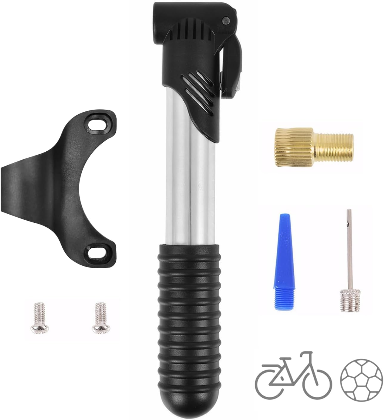 Mini Bicycle Pump, Mountain Bike Pump with Bicycle Frame Mount, Ball/Schrader/Presta Valve for Tyre Football Basketball Balloon, 120 PSI / 8 BAR Max Pressure Portable Lightweight image number 1