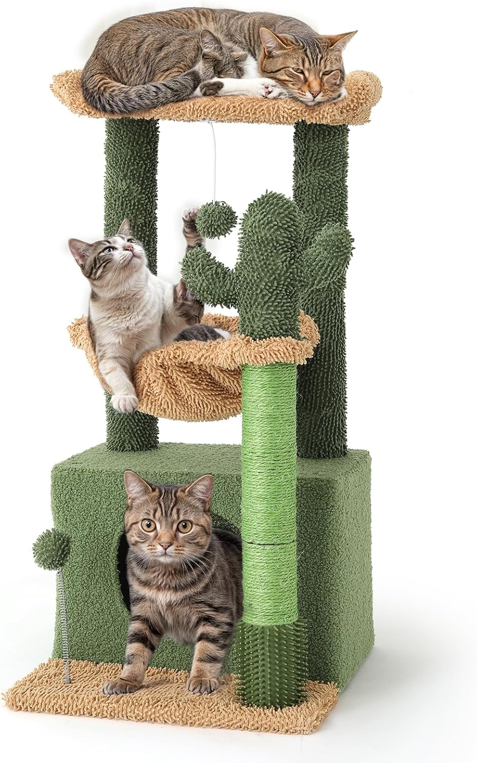 Athena Collection Small Cat Tree Condo with Sisal Scratching Post, 33 Inch Modern Cute Flower Cat Tree Tower with Cozy Perch Toy Ball for Indoor, Kittens, Purple