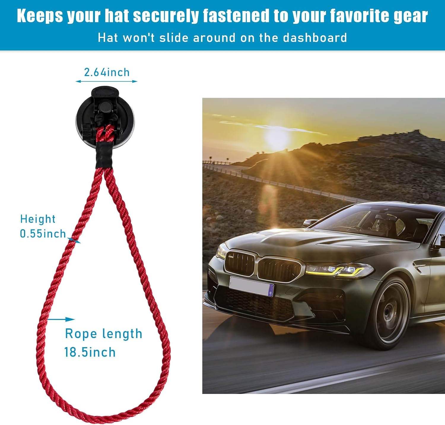 Ziciner Cowboy Hat Mounts for Your Vehicle, Hat Mounts with Suction Cup, Hat Holder Rack to Keeps Your Hat Securely on the Dash, Universal Interior Accessories for Trucks, Suvs, Cars (Red) - Red image number 3