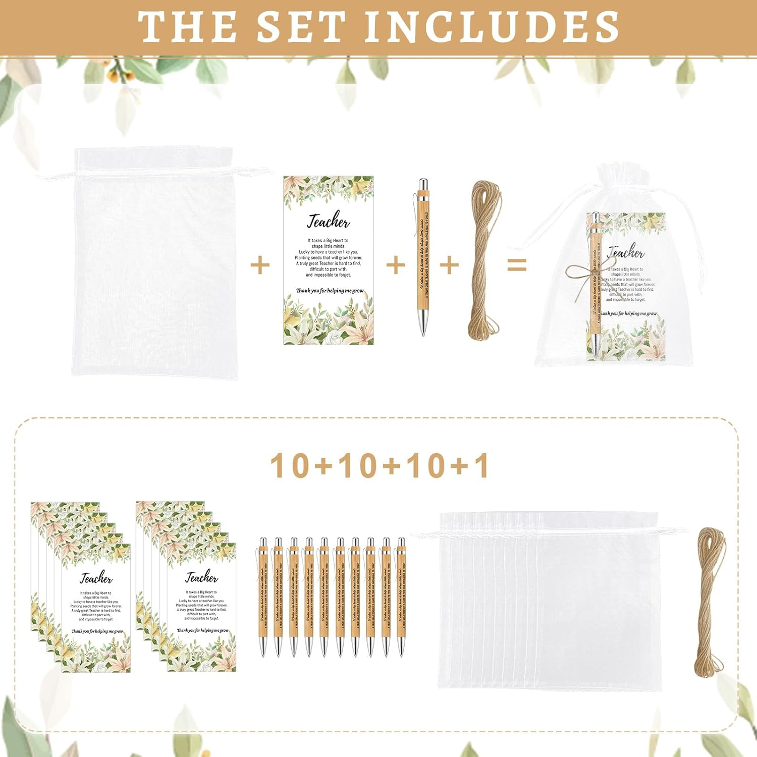 10 Sets Teacher Appreciation Gift,Thank You Teachers,Inspirational Bamboo Pens Bulk Gifts with Thank You Cards,Best Unique Teacher Gifts image number 1