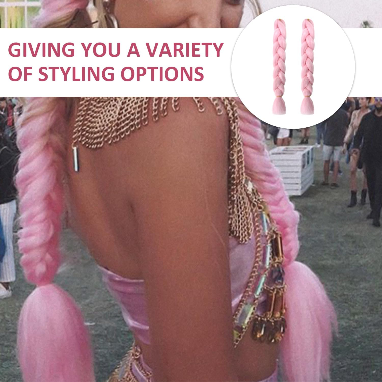 2 Pieces Bright Pink Wigs 60Cm Glow in the Dark Wig Extension Braid Braid Wig Hair Braid Twist Braid Wig image number 5