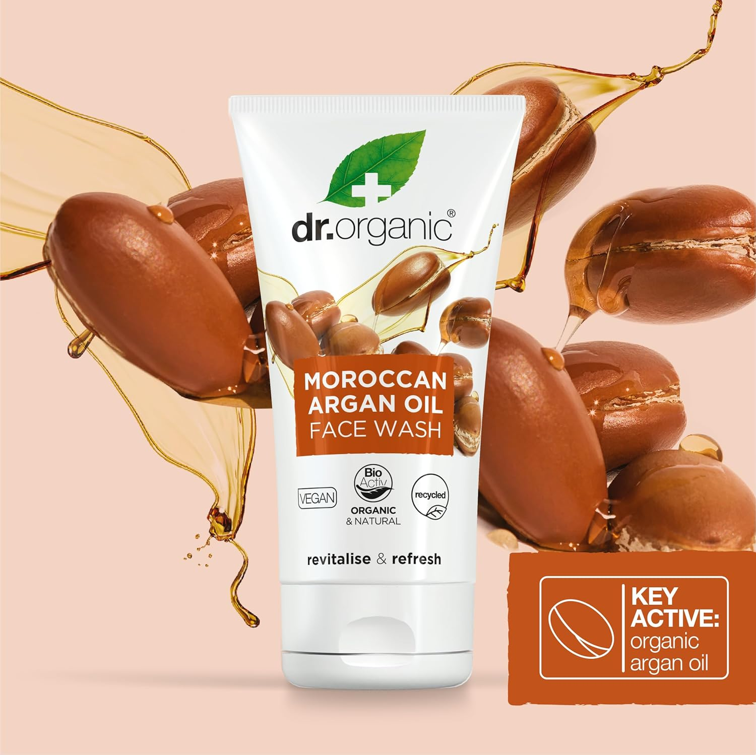 Dr Organic Moroccan Argan Oil Face Wash, Cleansing, Normal & Dry Skin, Mens, Womens, Natural, Vegan, Cruelty-Free, Paraben & Sls-Free, Recycled & Recyclable, Organic, 150Ml, Packaging May Vary image number 1