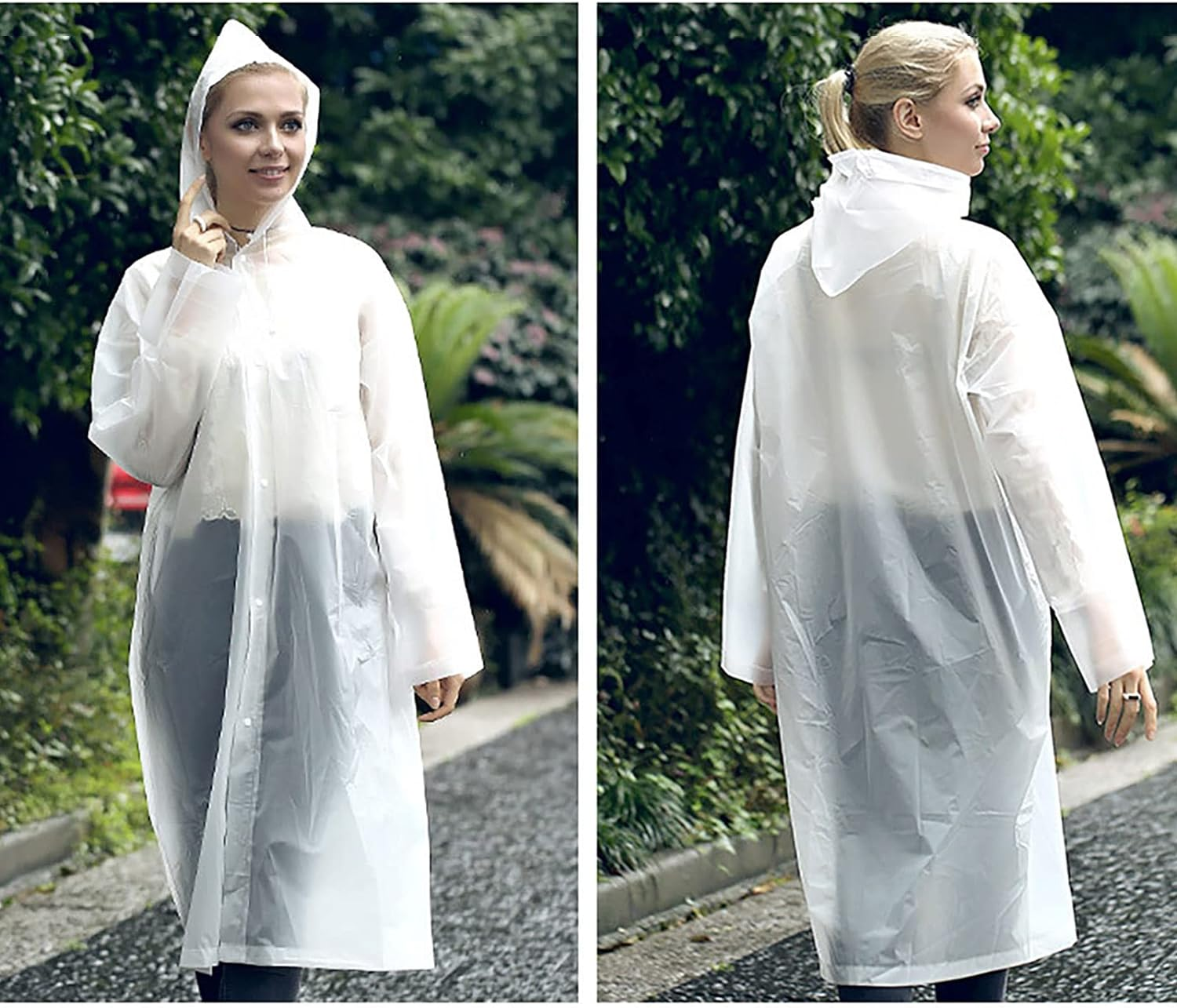 EVA Rain Poncho, 2 Pcs Raincoat for Women Men, with Hood，Reusable EVA Rain Ponchos Raincoat - Black+White image number 6