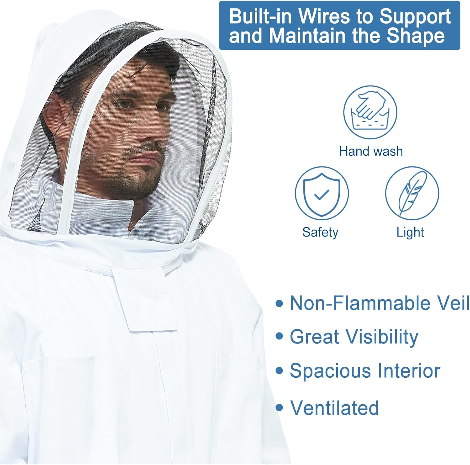 Bee Suit for Men,Beekeeper Suit with Veil & Hood Gloves,Protection for Backyard Professional Beginner Bee Keepers image number 2