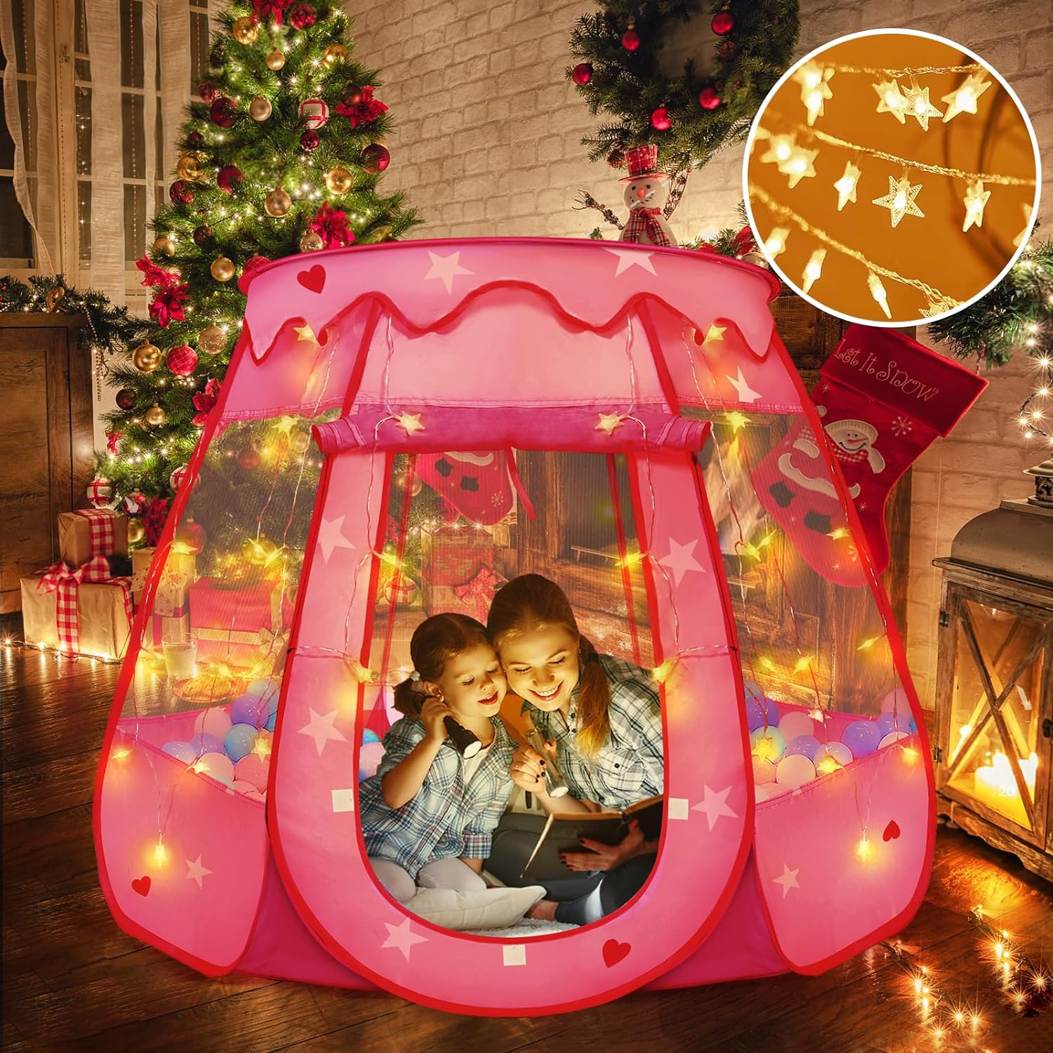 Pop up Princess Tent with Star Light, Toys for 1 2 3 Year Old Girl Birthday Gift, Ball Pit for Baby 12-18 Month, Foldable Kids Play Tent for Toddler 1-3, One Year Old Girl Toy Indoor Outdoor image number 6