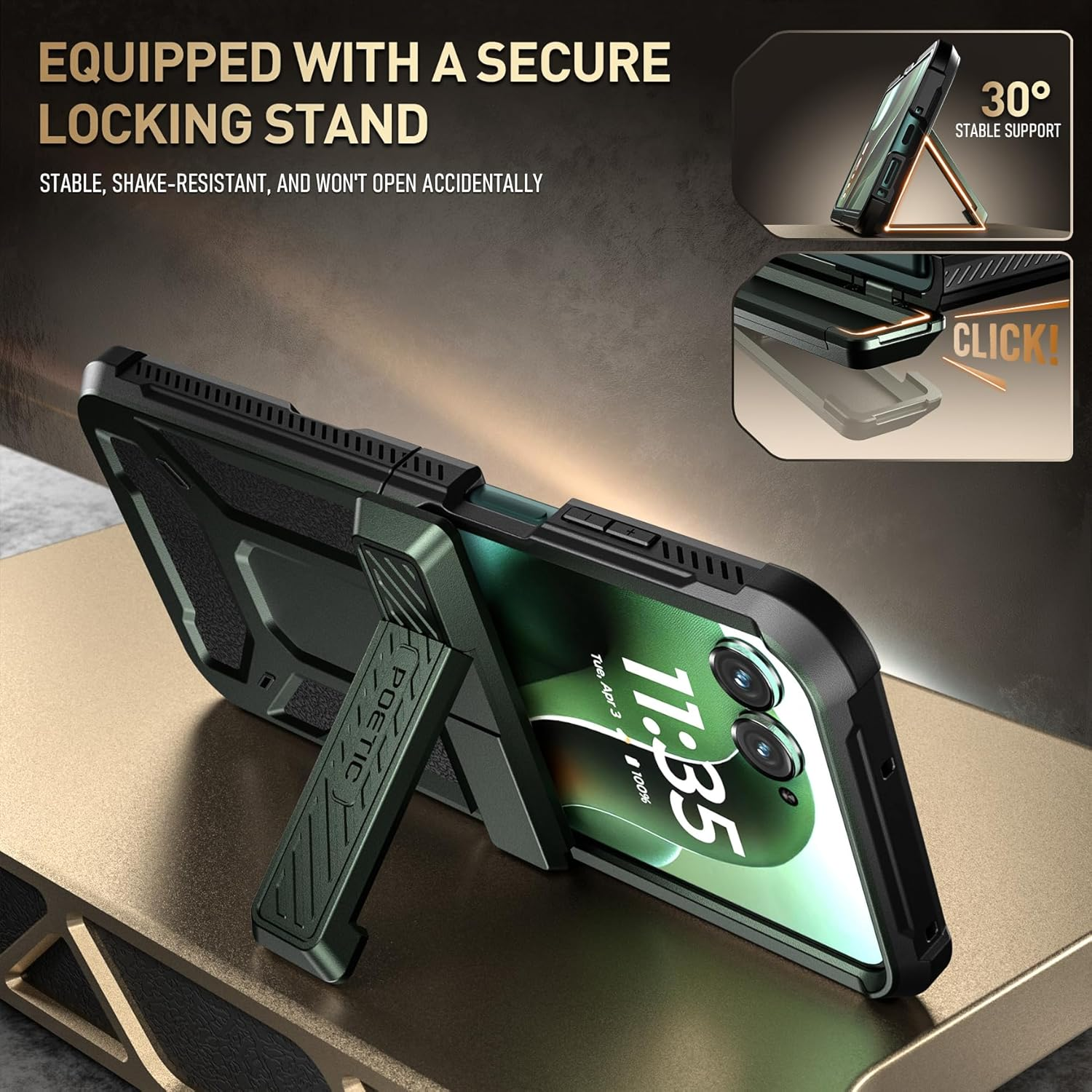 Poetic Spartan Case for Motorola Moto Razr Ultra 2025,[Kickstand][Hinge Protection][20Ft Mil-Grade Drop Tested], Full-Body Rugged Shockproof Protective Cover with Kickstand, Metallic Green