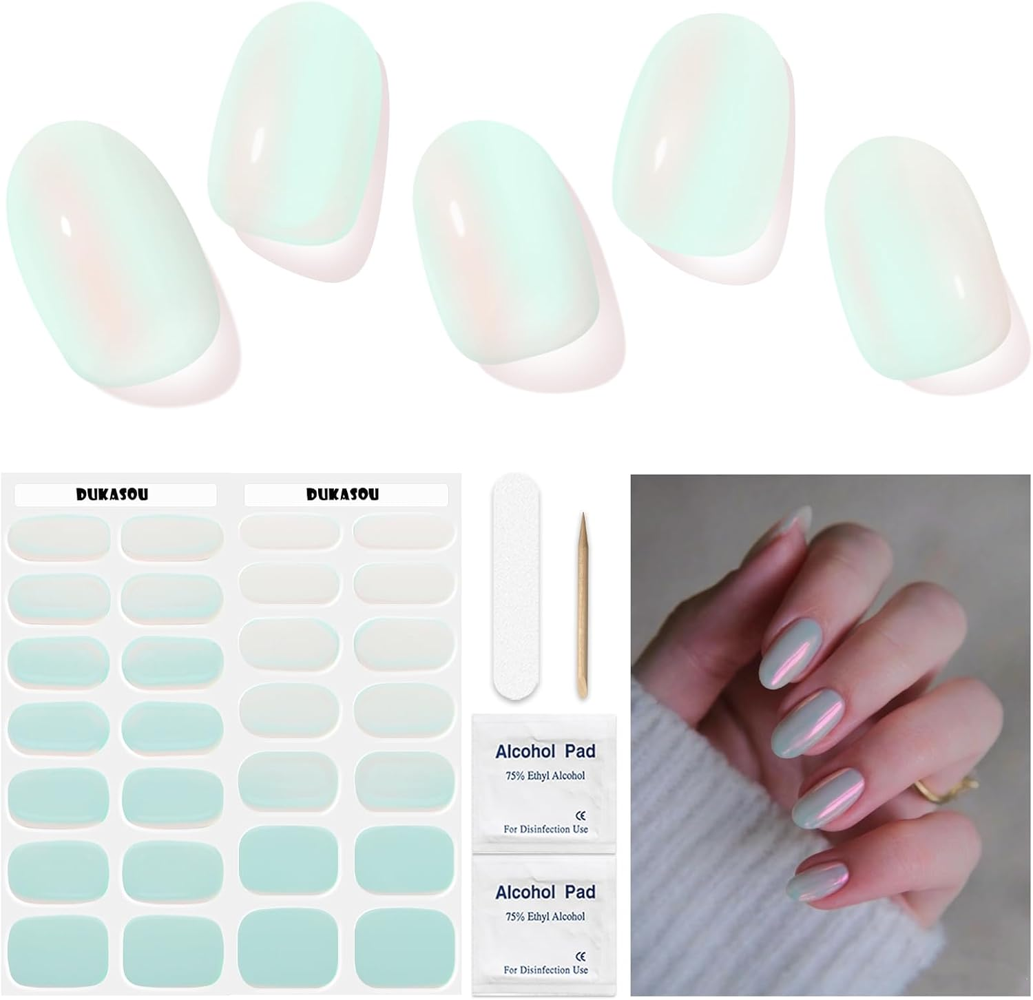 Semi Cured Gel Nails Strips 28 Stickers Nail Wraps Soft Self-Adhesive Gel Nail Stickers Salon-Quality Gel Nail Strips for Nails Manicure Nail Wraps Works with Any Nail Lamps