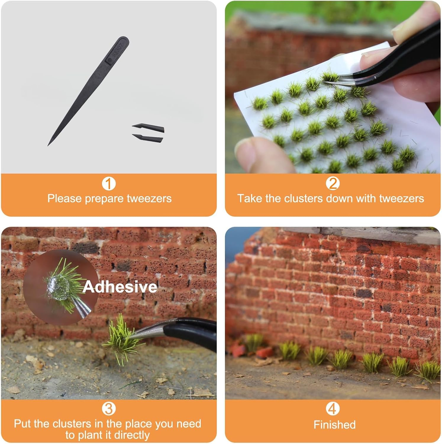 208 Pcs Static Grass Model Grass Tufts Railway Artificial Grass Miniature Grass Tuft Terrain Kit for DIY Model Terrain Scenery Railway Fairy Garden Diorama Scenery(Green, Small) image number 4