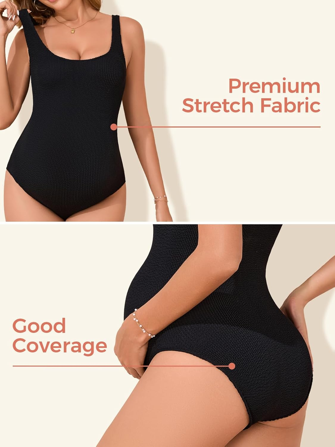 Summer Mae Maternity One Piece Swimsuit Seamless Ribbed Bathing Suit Scoop Neck Pregnancy Swimwear One Size Fits S-XL - Beige image number 2