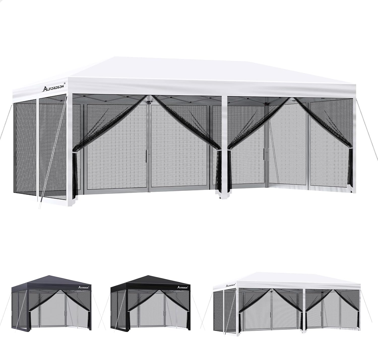 ALFORDSON Gazebo Marquee 3 X 3M with 4 Mesh Wall Panels and Pegs & Ropes, Easy Set-Up Canopy with Carry Bag, Camping Shelter Shade with Steel Frame for Wedding Party Pavilion, White