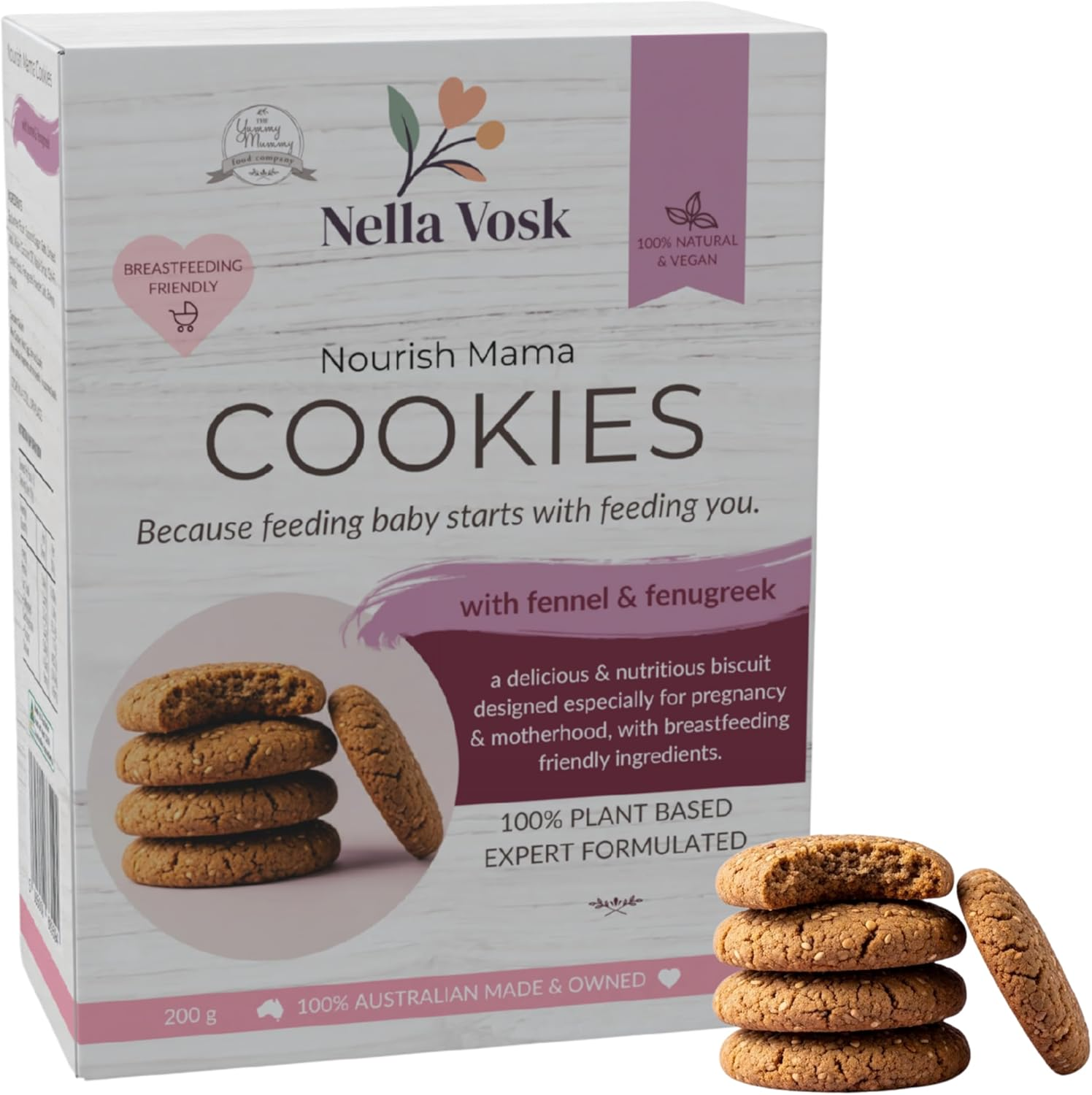 Nella Vosk Lactation Cookies &ndash; Vegan Breastfeeding Snacks for Lactation Support &ndash; Nourishing Biscuits for Breastfeeding Mums &ndash; Thoughtfully Crafted for Sensitive Tummies and Modern Family Wellness (Fennel & Fenugreek) image number 4