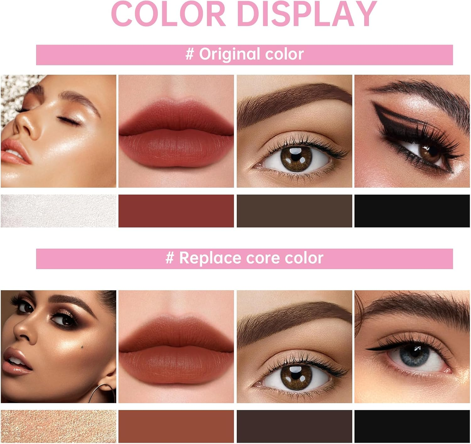 Noerrors 4-In-1 Makeup Pen, 4 Colours Eyeliner Eyebrow Lip Liner Highlighter Beauty Pen for Face Eyes Lips Multifunctional Portable Makeup with Replacement Refills image number 2