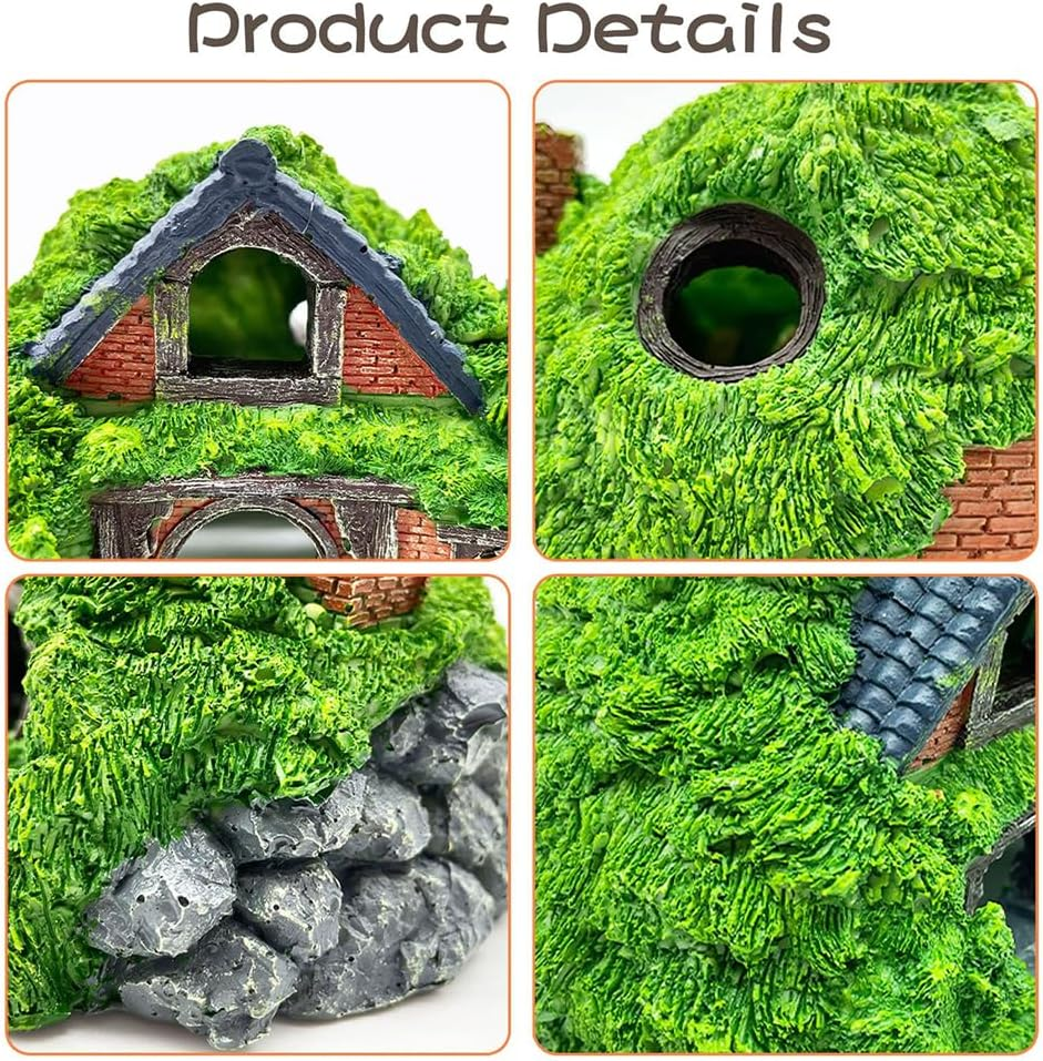 Set of 3 Aquarium Decoration Hobbit House,Resin Fish Cave Hideouts for Aquarium Decoration Aquarium,Aquarium Hiding Turtle House for Reptile Turtle Frog,Unique Aquarium Accessories