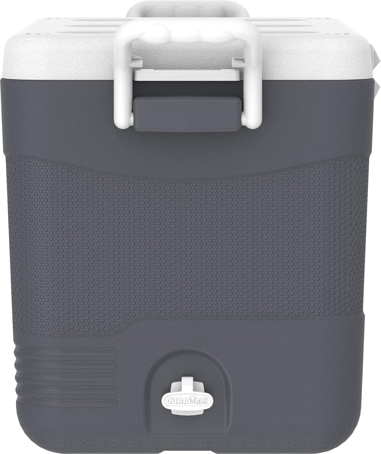 Duramax Picnic Icebox 46L, High Performance Cool Box with PU Insulation, Portable Cooler, 4 Days of Ice Retention, Side Handles with Secure Lid Locking & Cup Holders, Durable Cooler Box, Cool Grey