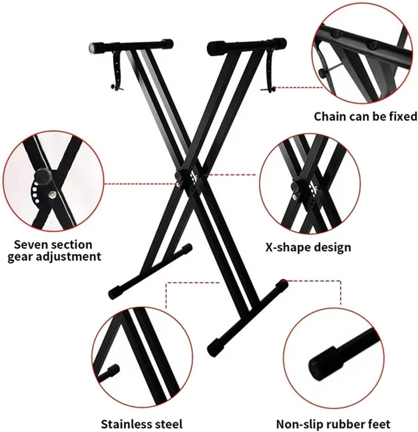 Sulishang Piano Keyboard Stand & Piano Bench Set, Adjustable Portable Piano Set, Heavy Duty X-Shaped Premium Piano Stand Have Locking Chain for 61-Key and 88-Key Keyboard (95CM Keyboard Stand) image number 6
