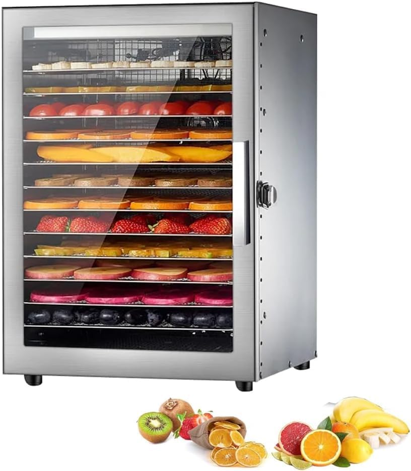 Xoxomeg Commercial Food Dehydrator,12 Trays Stainless Steel Dry Fruit Machine,20-90&deg; Temperature Control,24 Hours Timer,Dual Fan Design,For Herb, Meat, Fruit and Vegetables image number 2