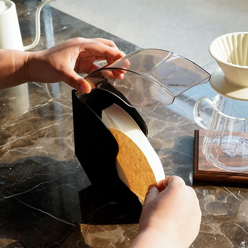 Watchget Coffee Filter Holder, Coffee Filter Box with Dustproof Cover, Plastic Filter Paper Holder Dispenser for Home,Cafe,Office Storage for V60 and Cone Coffee Filters, Black image number 2