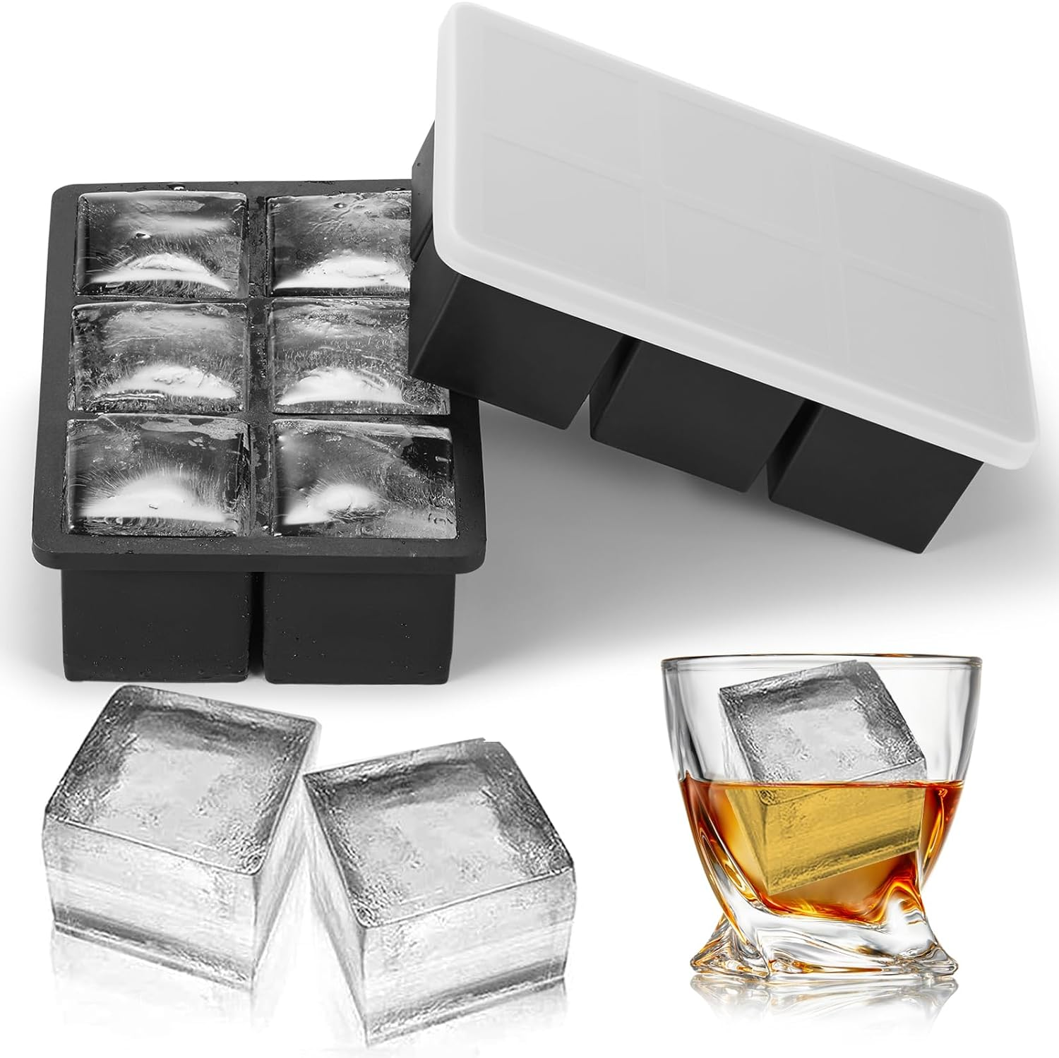 Large Silicone Ice Cube Tray with Lid 2 Pack, Stackable Square Ice Cube Molds for Whiskey,Cocktails,Baby Food Soup Frozon Treat, Kitchen Bourbon Gifts Stocking Stuffers for Adults Men Women image number 5
