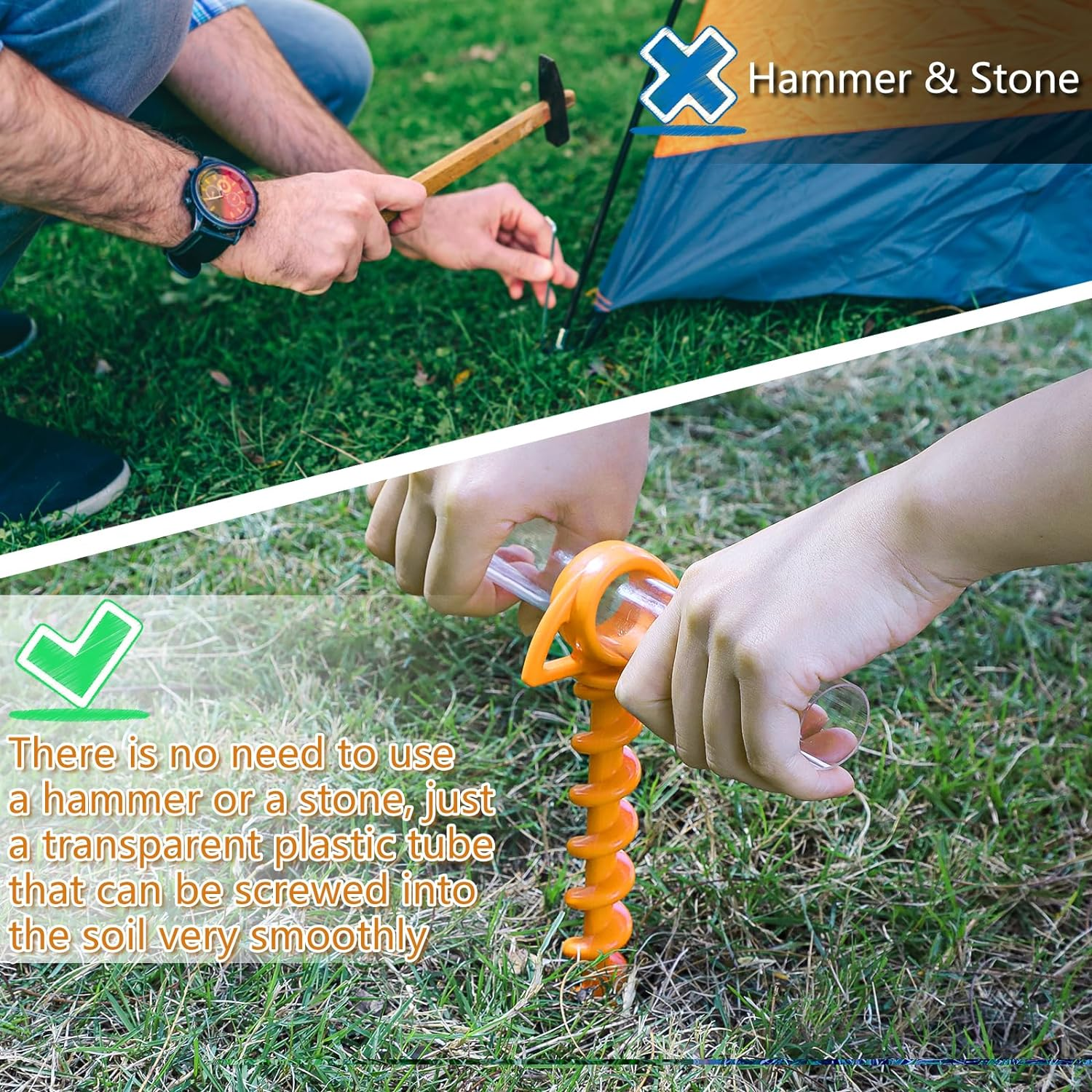 4 X Tent Pegs with Thread Screw Pegs Camping Sand Pegs Beach Plastic 29 Cm Beach Sand Anchor Tent Ground Anchor Trampoline with 4 Transparent Plastic Tubes, Yellow image number 1