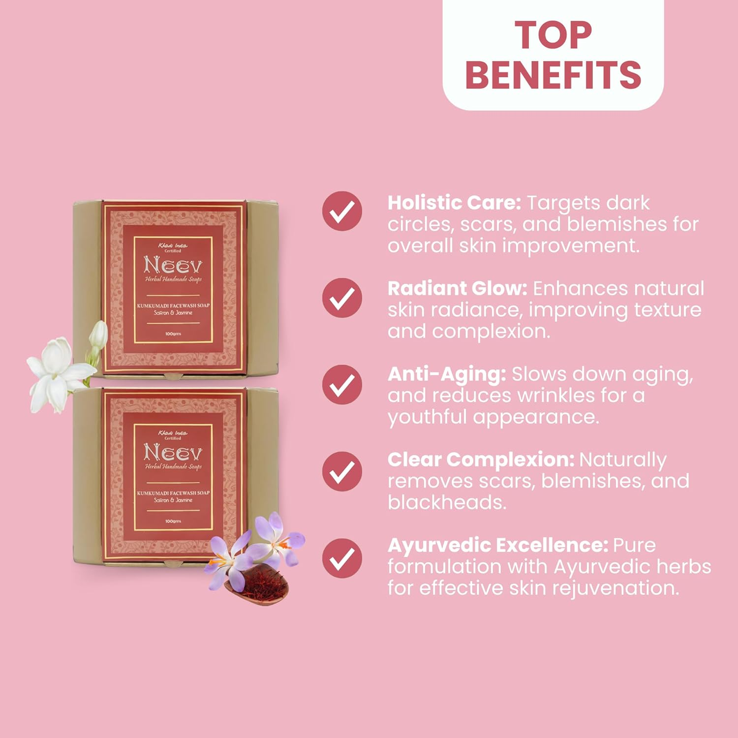 Neev Herbal Handmade Soaps Kumkumadi Soap (100Gm) - Set of 3 image number 1