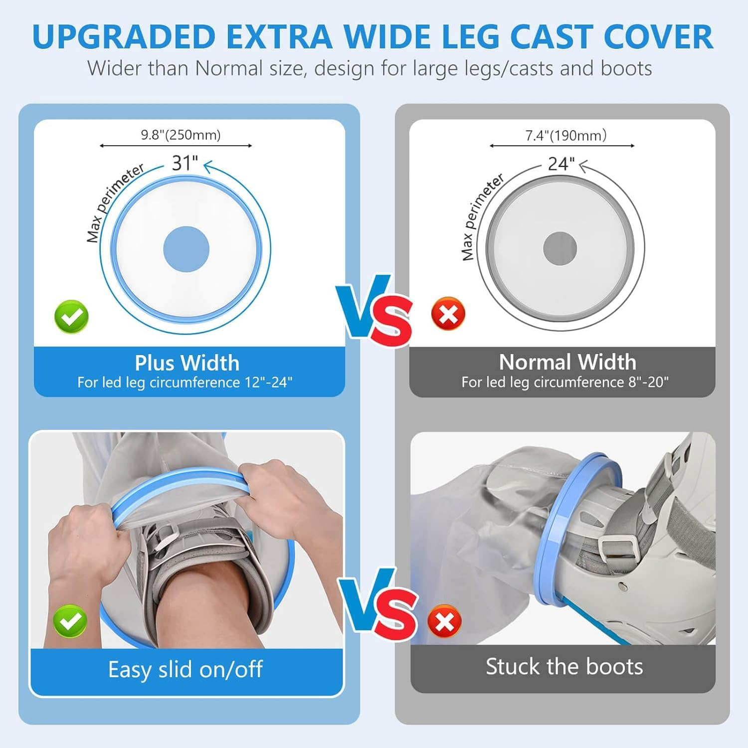 Waterproof Leg Cast Cover for Shower Bath,Cast Covers for Shower Leg after Surgery,Reusable Widening Large Footboard Leg Shower Cover with Non-Slip Bottom for plus Size Adults Surgery Shower Boot image number 4