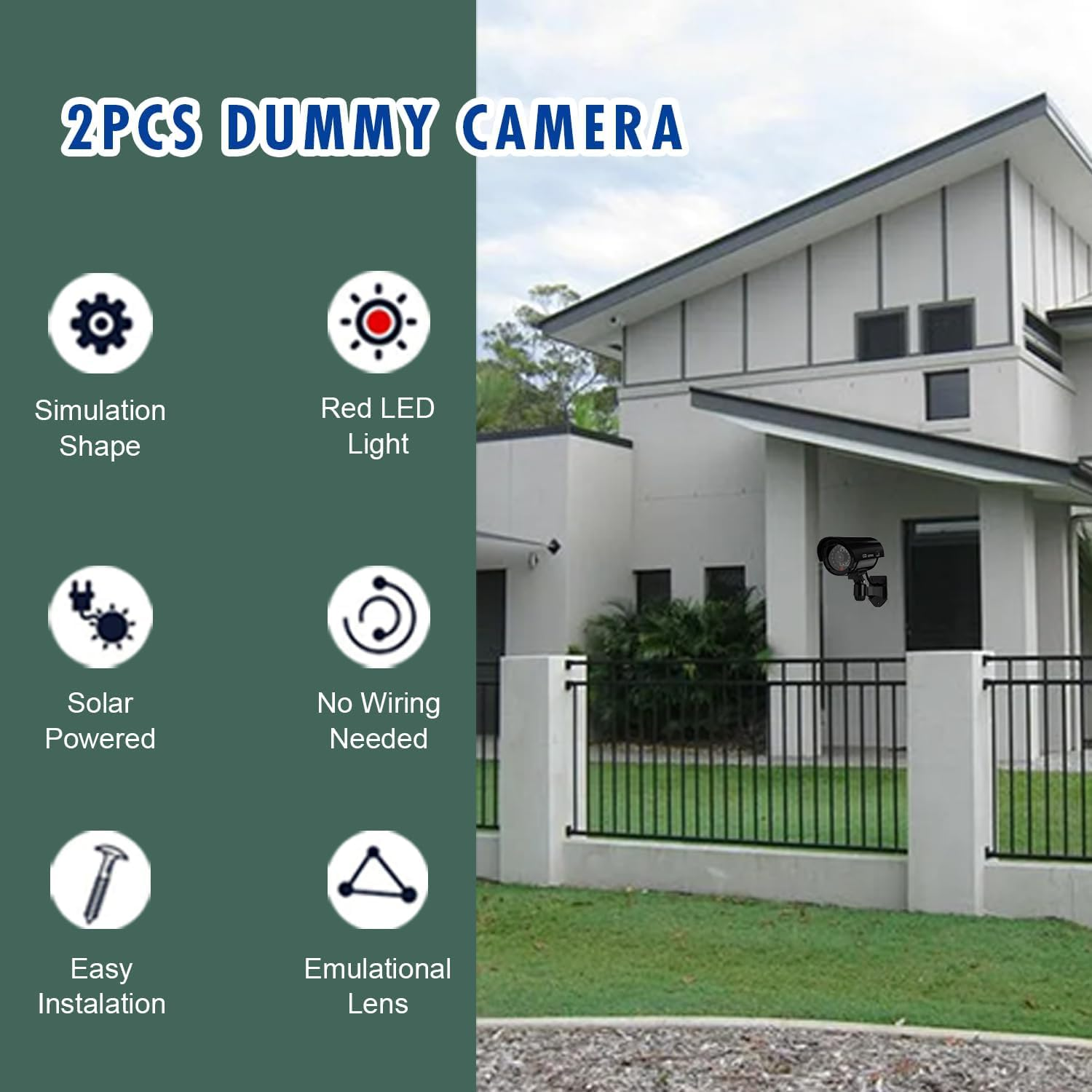 Madlife Garage 2Pcs Dummy Surveillance Camera, Fake Camera, Outdoor CCTV Camera with LED Light, Battery Operated, Dummy Outdoor Camera image number 2