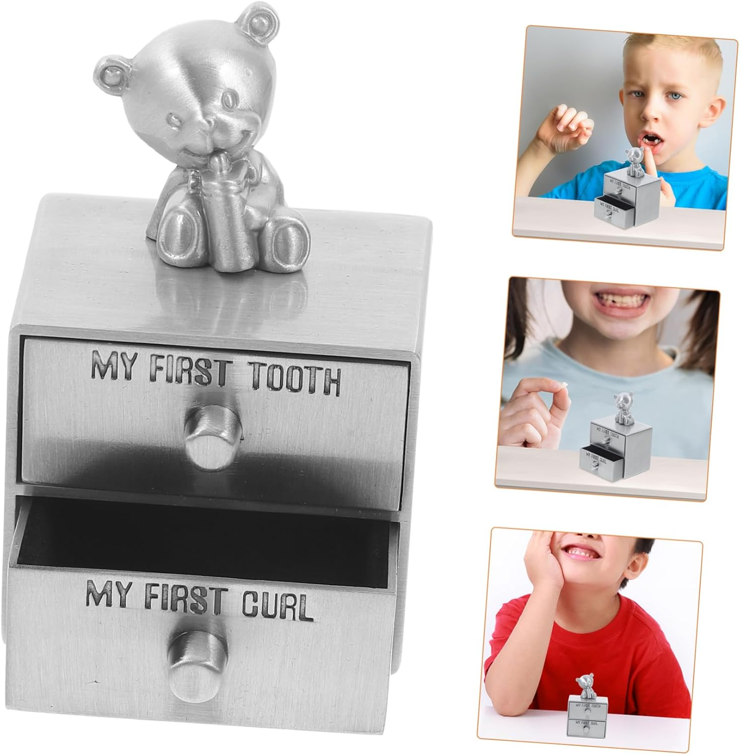 Metal Tooth Keepsake Box for Boys and Lost Deciduous Tooth Storage Organizer Curl Trinket Box Drawer Memories image number 2
