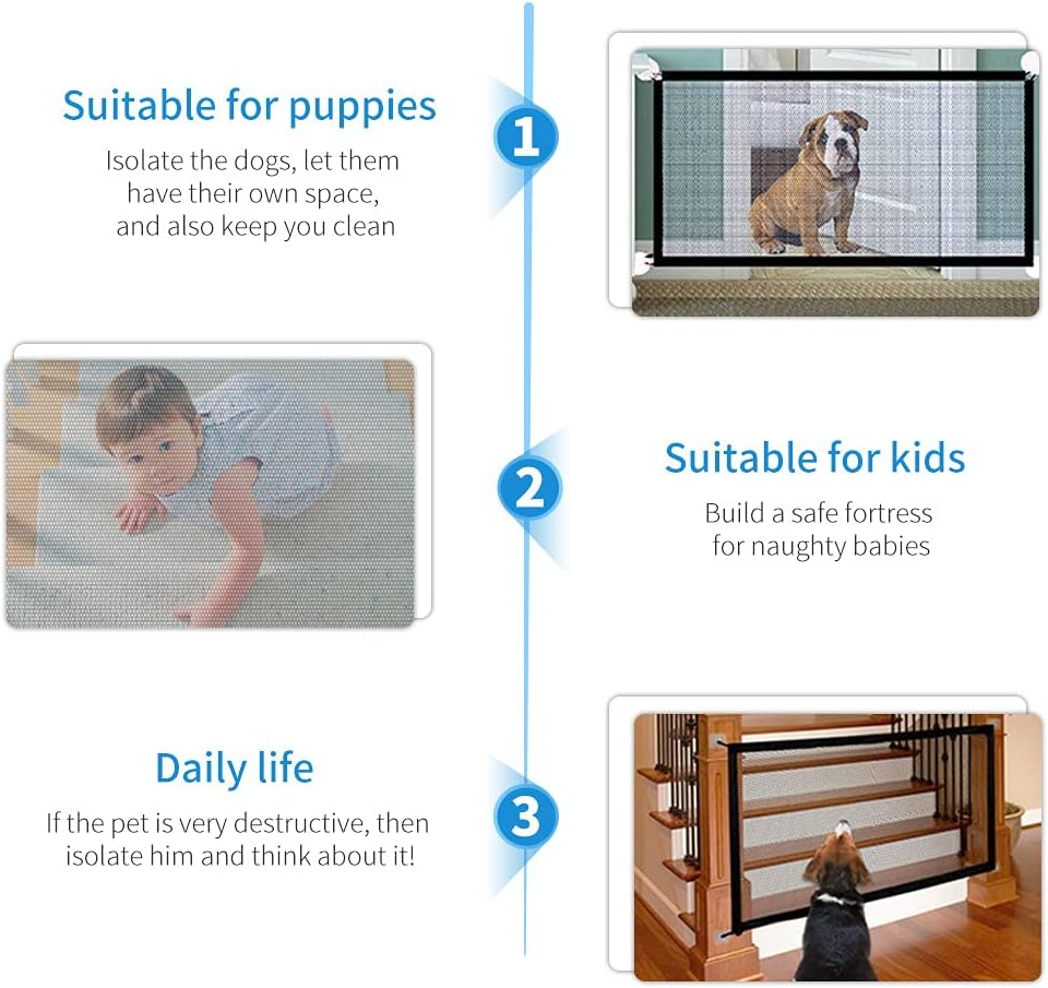 Dog Safety Gate Pet Safe Mesh Fence Portable Folding Baby Safety Gate Install Anywhere 110 * 72CM image number 5
